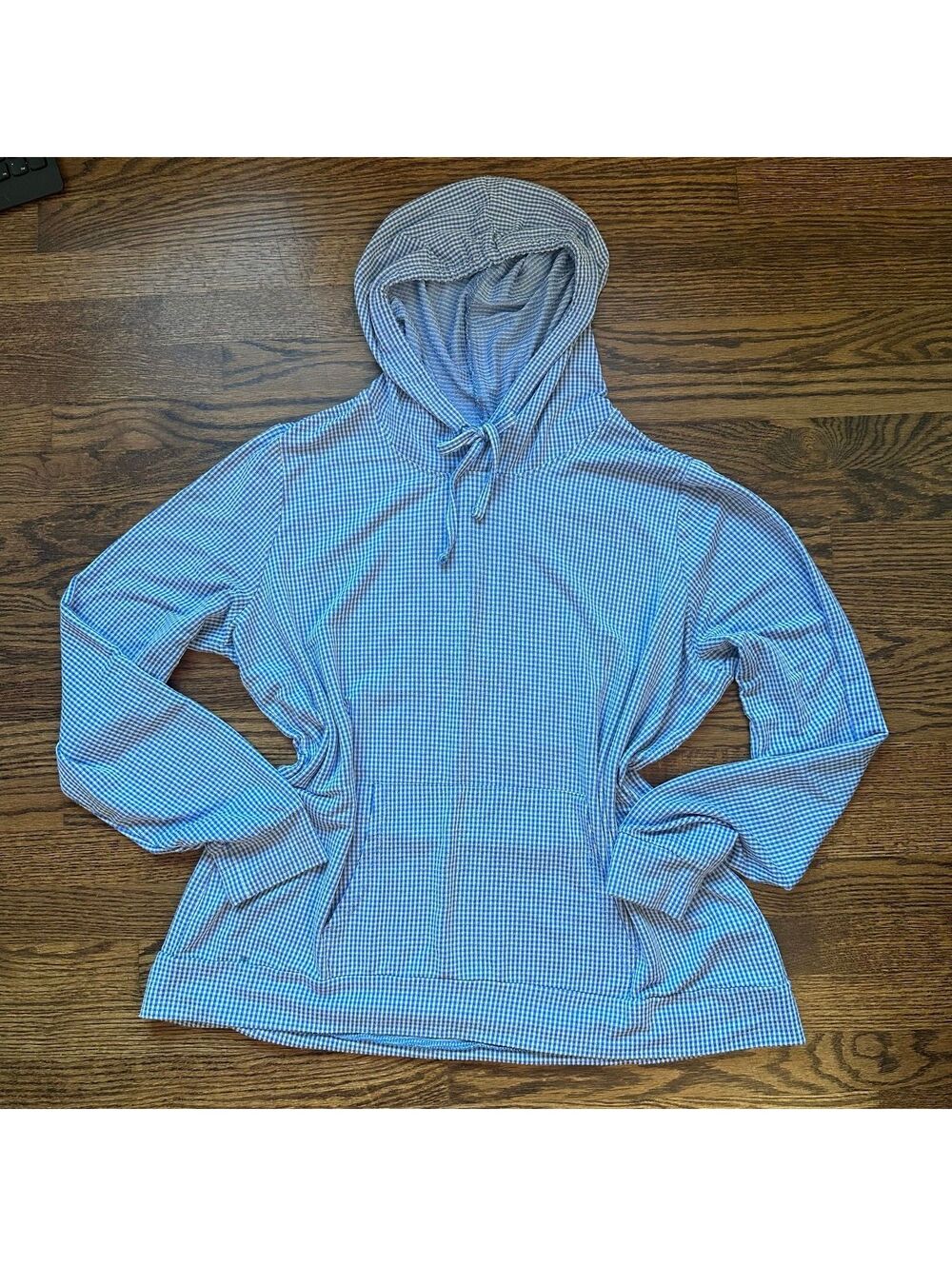Weatherproof Vintage Women's Blue Gingham Hoodie Pullover Lightweight Size L